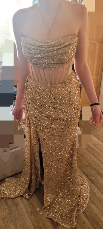 Alyce Gorgeous gold sequin prom dress