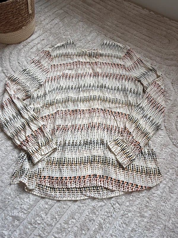 Reiss Reiss Cream Printed Long Sleeve Blouse UK 12 Floaty Smart Casual Top