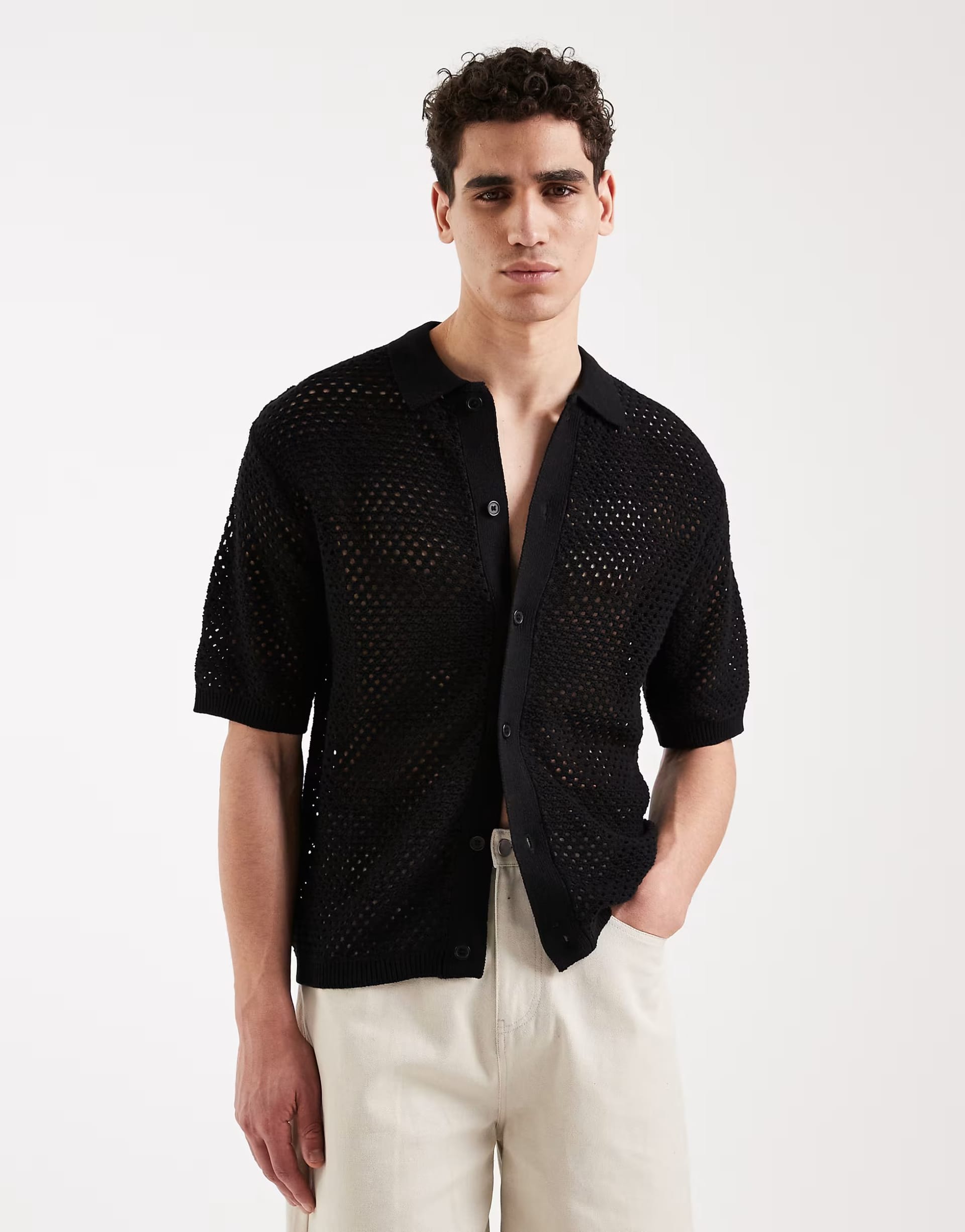 ASOS Redefined Rebel Black Perforated Knit Shirt