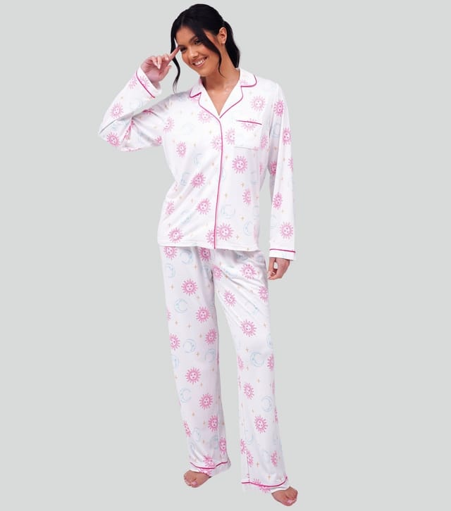 Loungeable Women's White Celestial Print Long Sleeve Shirt and Trousers Pyjama Set Loungeable New Look - 3
