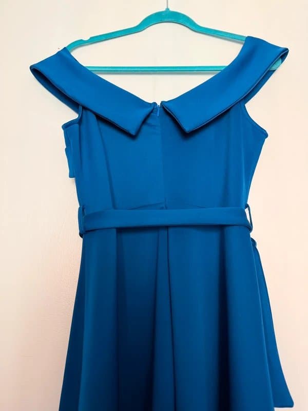 Yumi Yumi Cobalt Blue Bardot Midi Skater Dress Occasion Wedding Guest