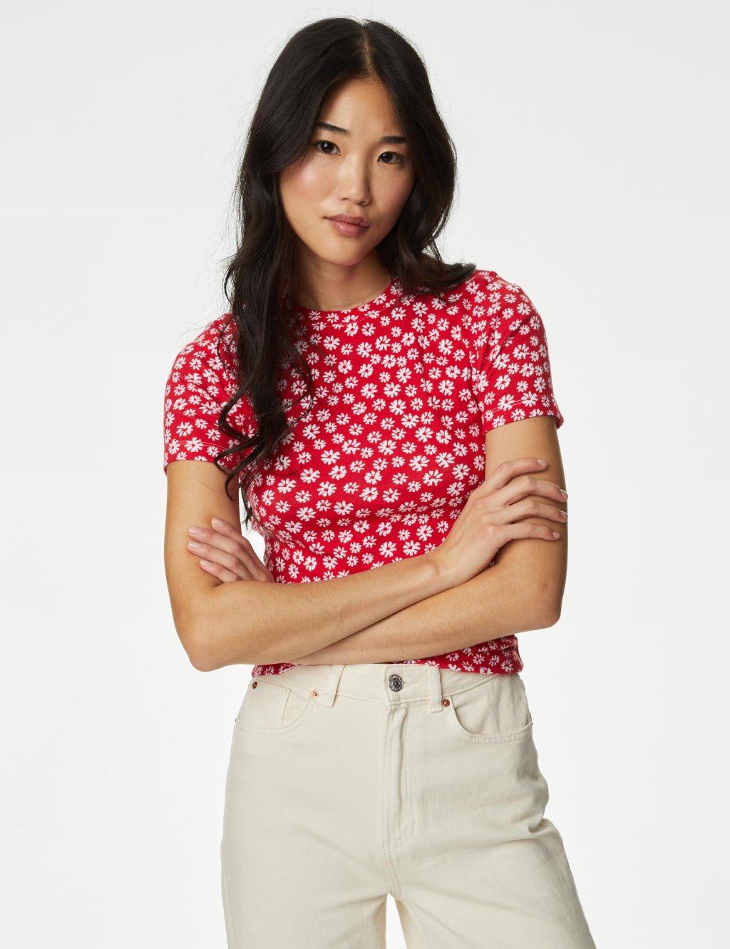 Marks & Spencer M&S Pure Cotton Printed T-Shirt Red Mix - 3