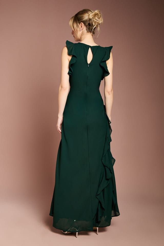 Coast Coast Women's Honoured Ruffle Georgette Maxi Bridesmaid Dress in Emerald - 3