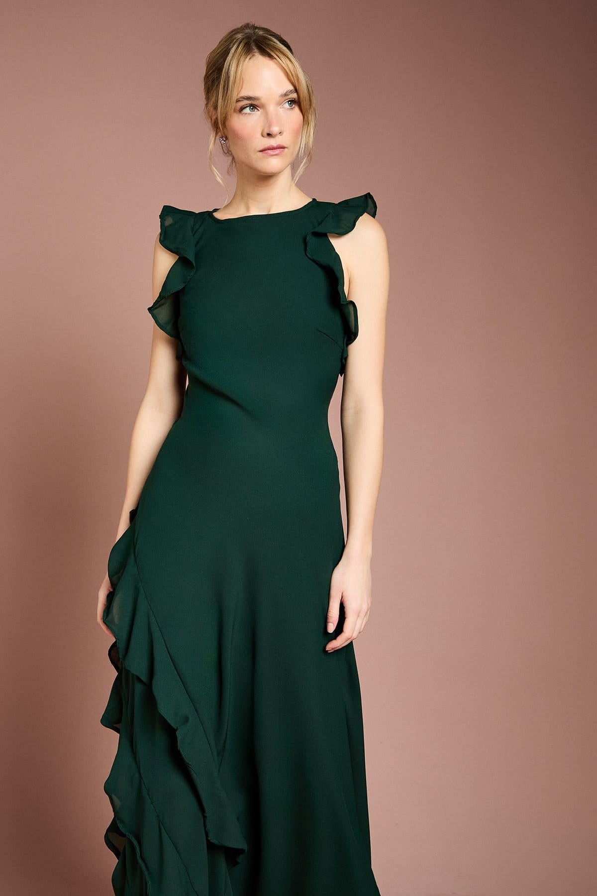Coast Coast Women's Honoured Ruffle Georgette Maxi Bridesmaid Dress in Emerald - 4