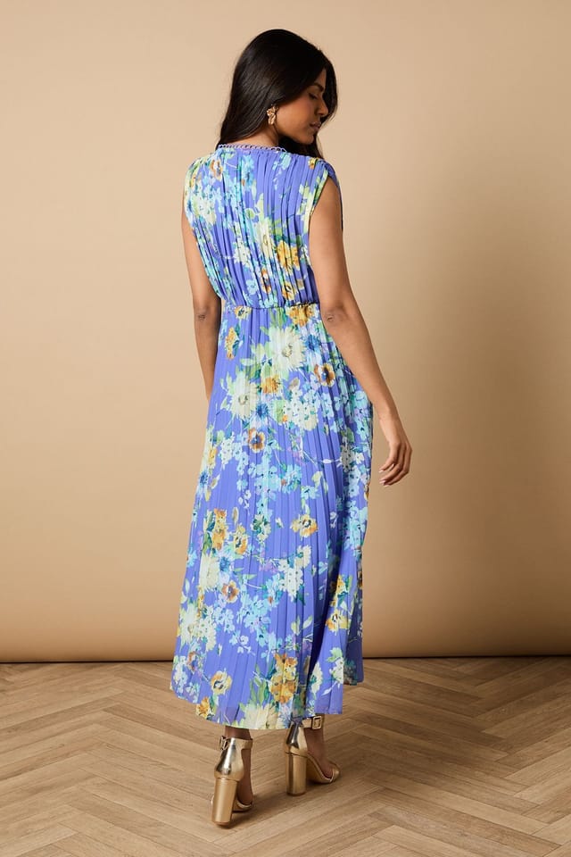 Oasis Oasis Women's Petite Occasion Floral Pleated Wrap Midaxi Dress in Blue - 3