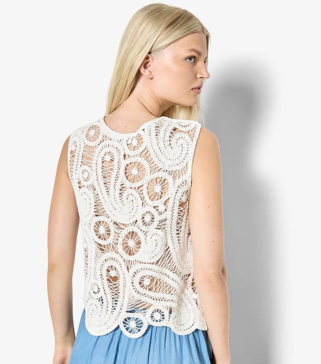 Apricot Women's White Cotton Paisley Crochet Sleeveless Top Apricot New Look - 3