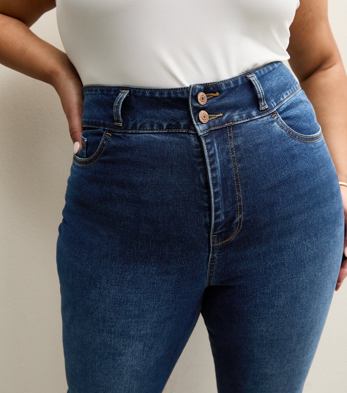 New Look Women's Plus Size Dark Blue Yazmin High Waisted Slim Leg Jeans Curves New Look - 4