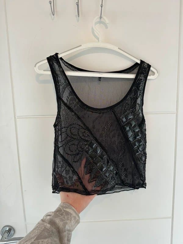 ASOS asos black embellished mesh top
