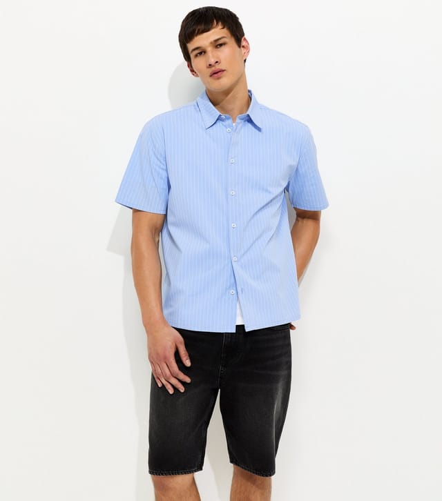 New Look Men's Light Blue Boxy Poplin Stripe Shirt New Look - 2