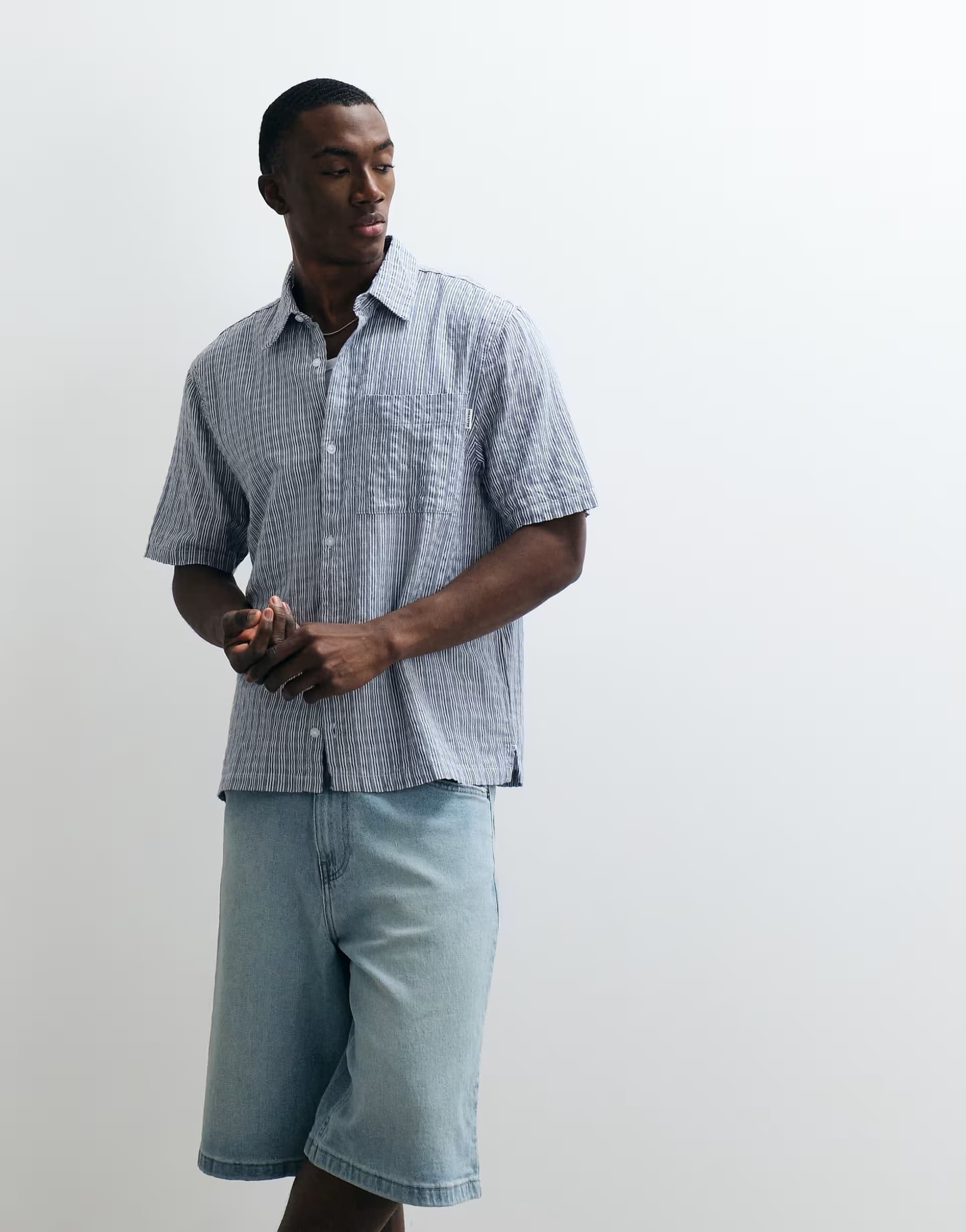 ASOS ASOS Light Blue Striped Boxy Cropped Shirt