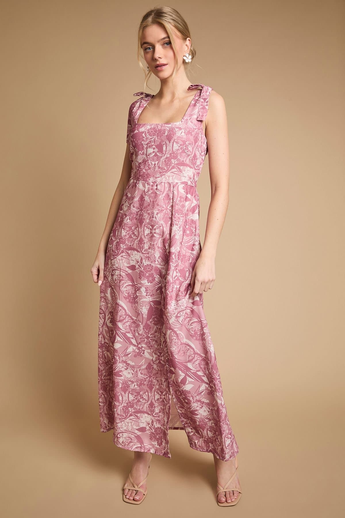 Oasis Oasis Women's Petite Floral Tie Shoulder Midaxi Dress in Pink