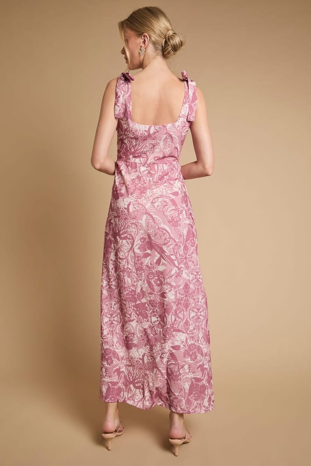 Oasis Oasis Women's Petite Floral Tie Shoulder Midaxi Dress in Pink - 3