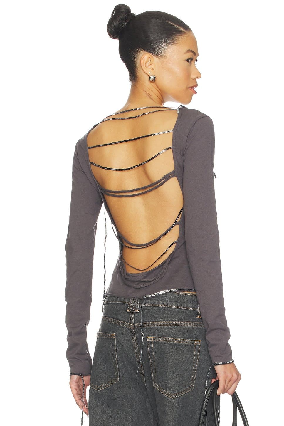 revolve Sequin Trim V Neck Tee
