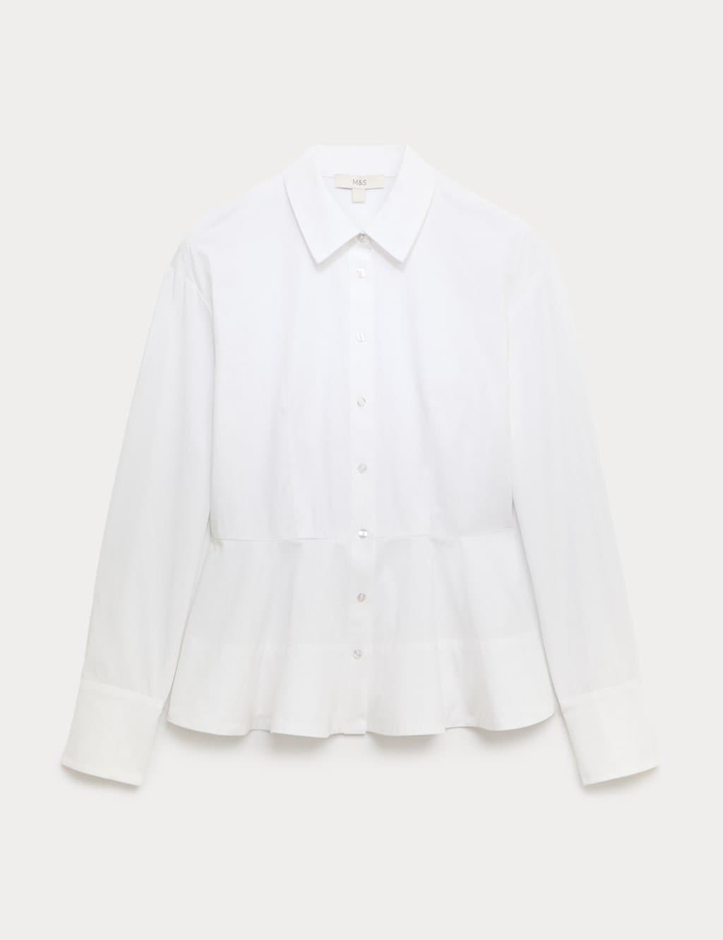 Marks & Spencer M&S Pure Cotton Button Through Peplum Shirt Soft White