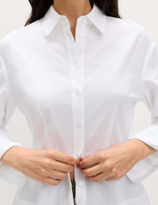 Marks & Spencer M&S Pure Cotton Button Through Peplum Shirt Soft White - 3