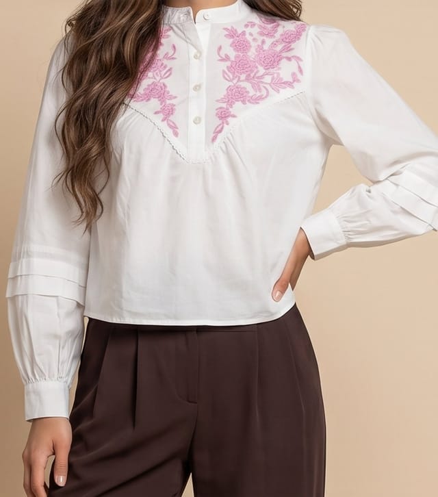 Urban Bliss Women's Light Pink Cream Floral Embroidered Shirt Urban Bliss New Look - 2
