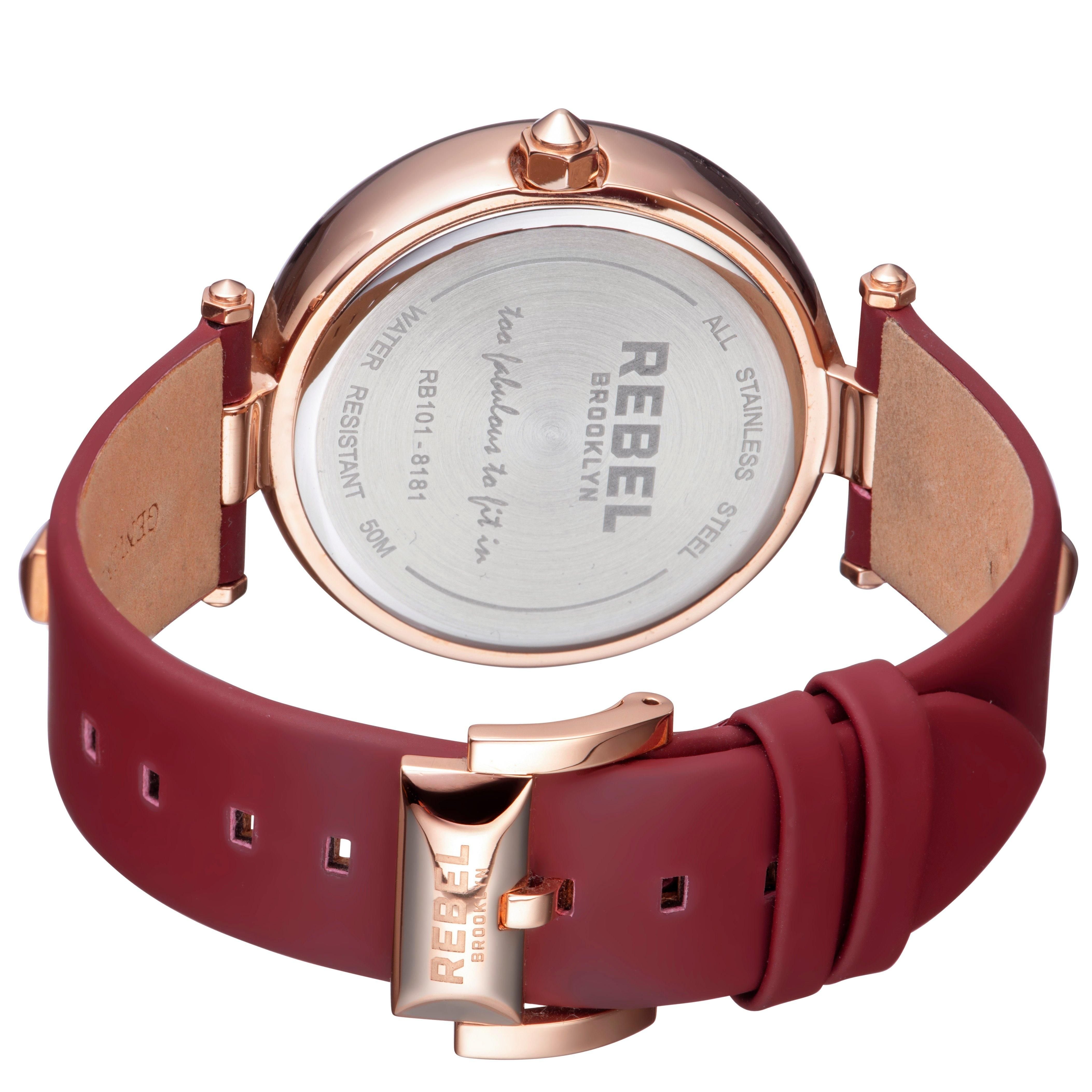 Rebel Rebel Women's Rockaway Parkway Burgundy/Black Dial Leather Watch in Black - 2