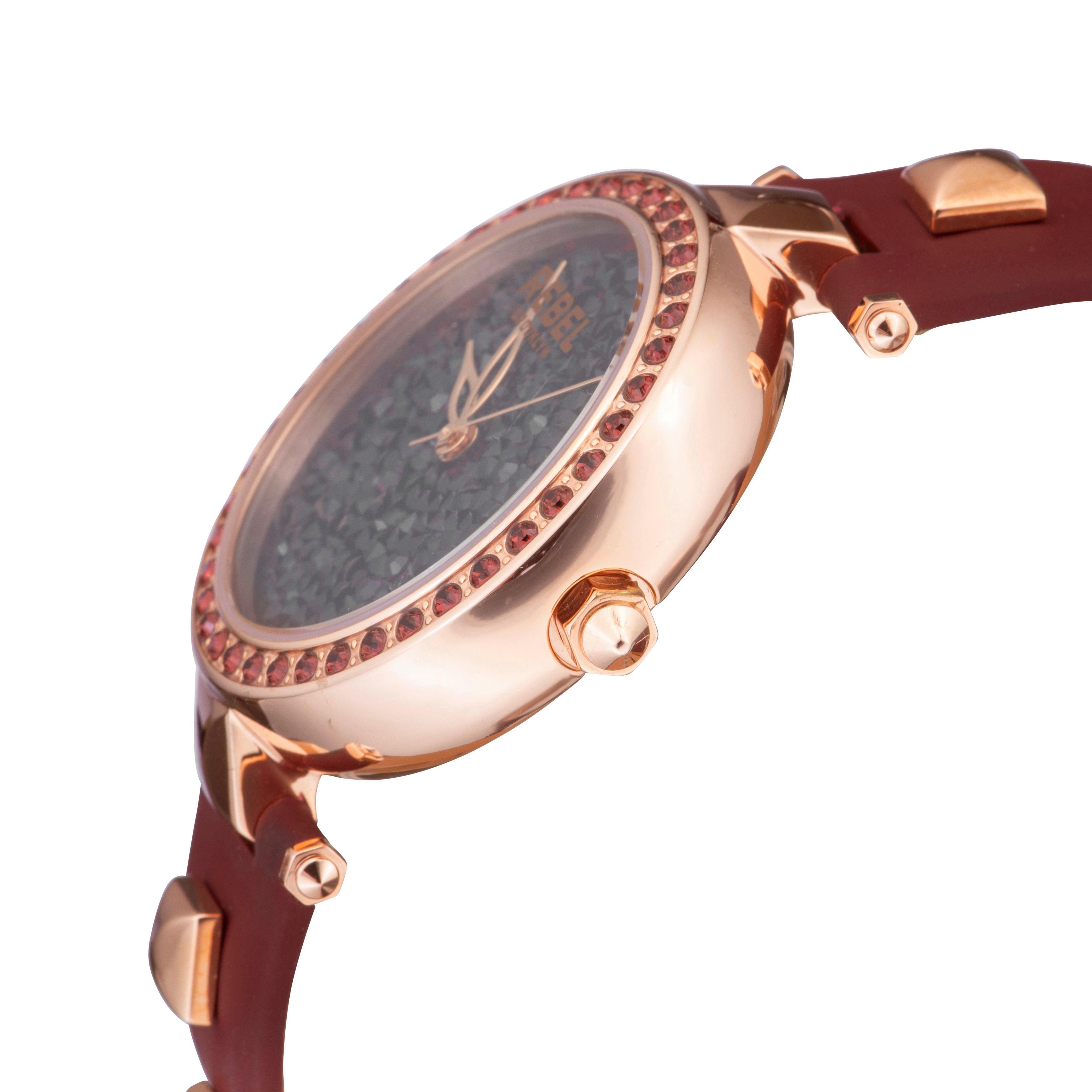 Rebel Rebel Women's Rockaway Parkway Burgundy/Black Dial Leather Watch in Black - 3