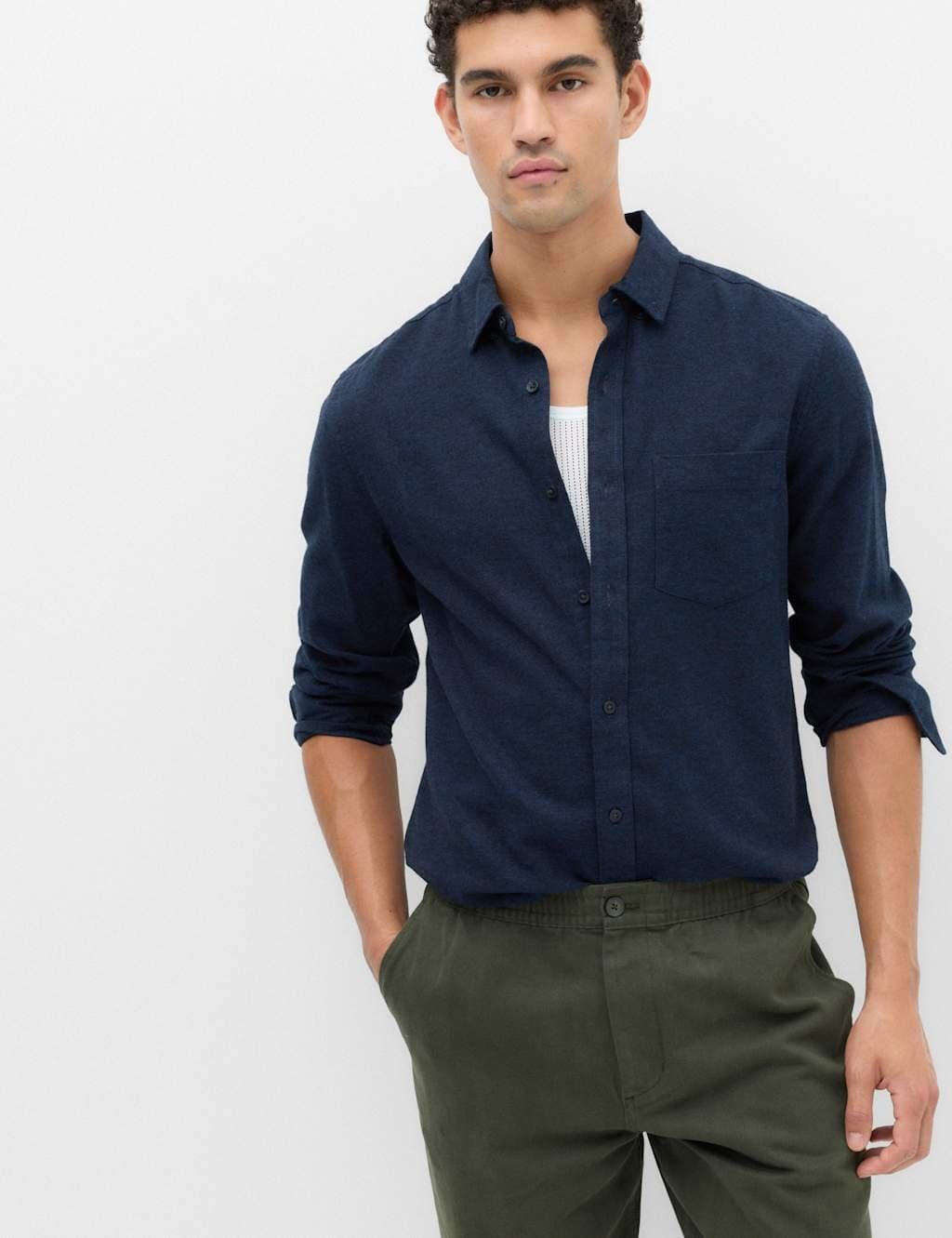 Marks & Spencer M&S Navy Mix Flannel Shirt