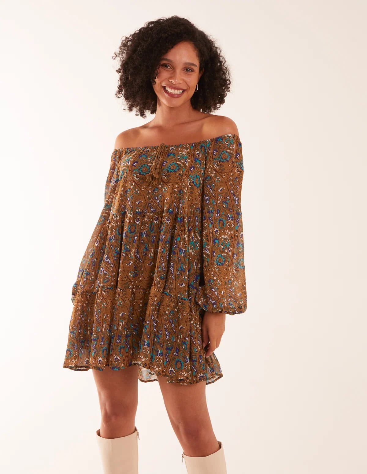 Blue Vanilla Bardot Neck Mini Trapeze Dress