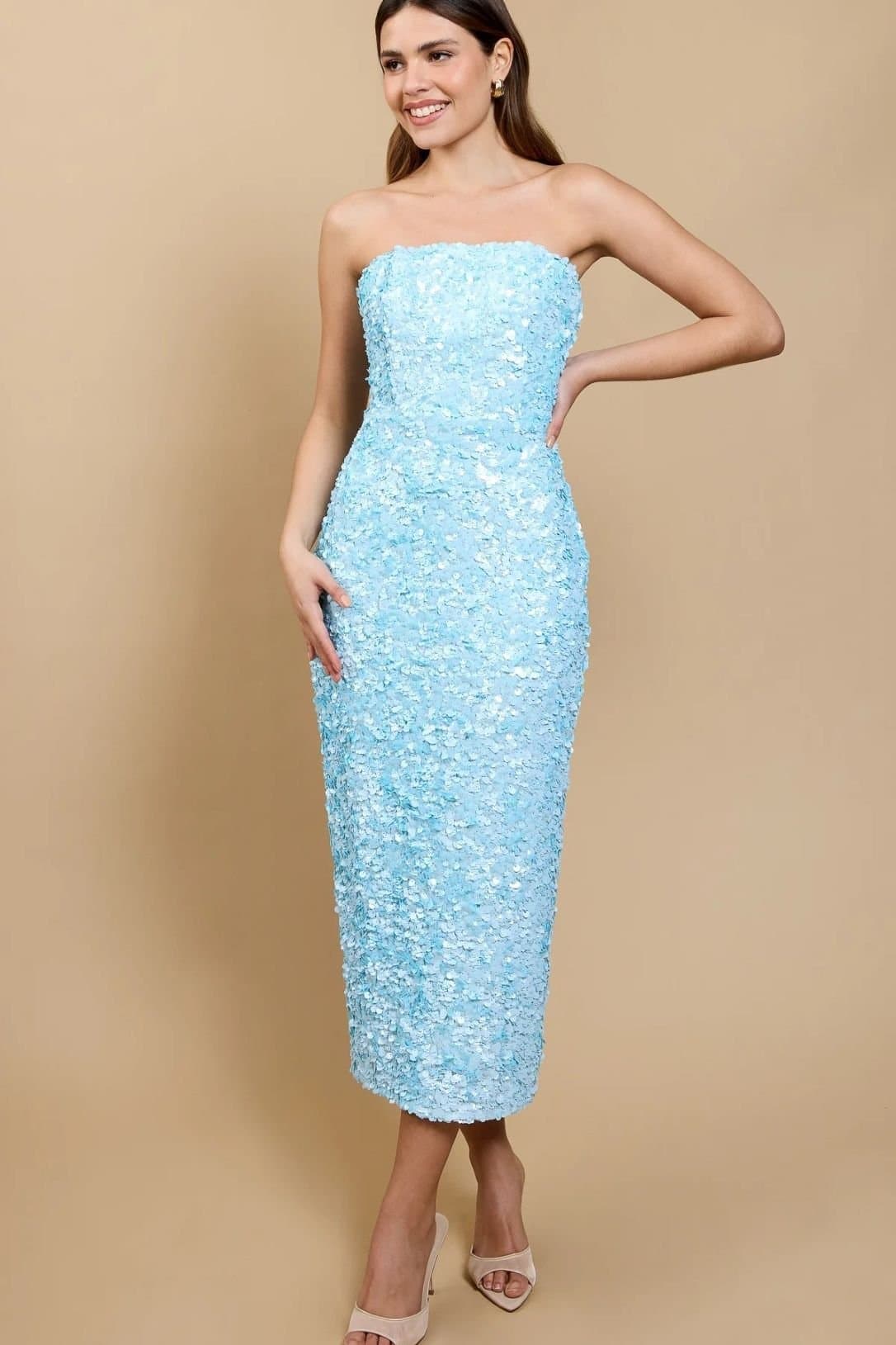 Little Mistress Little Mistress Women's Pale Blue Sequin Midaxi Dress