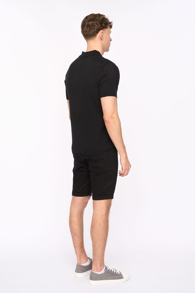 Duck&Cover Duck&Cover Men's Dedham Pointelle Knitted Polo with Buttonless Collar in Black - 2