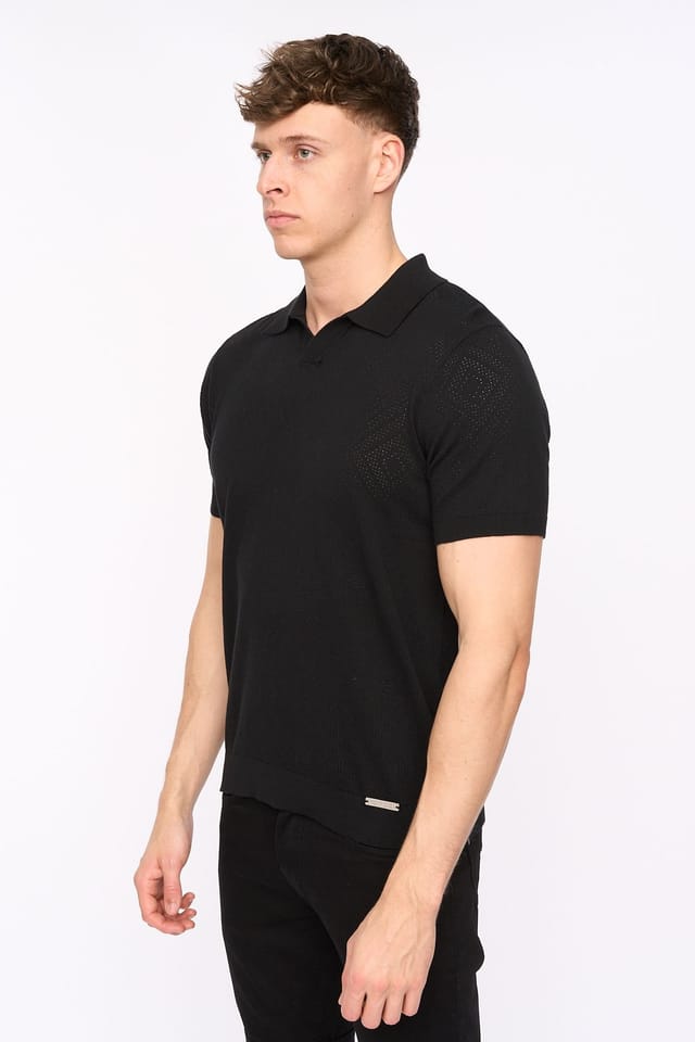 Duck&Cover Duck&Cover Men's Dedham Pointelle Knitted Polo with Buttonless Collar in Black - 3