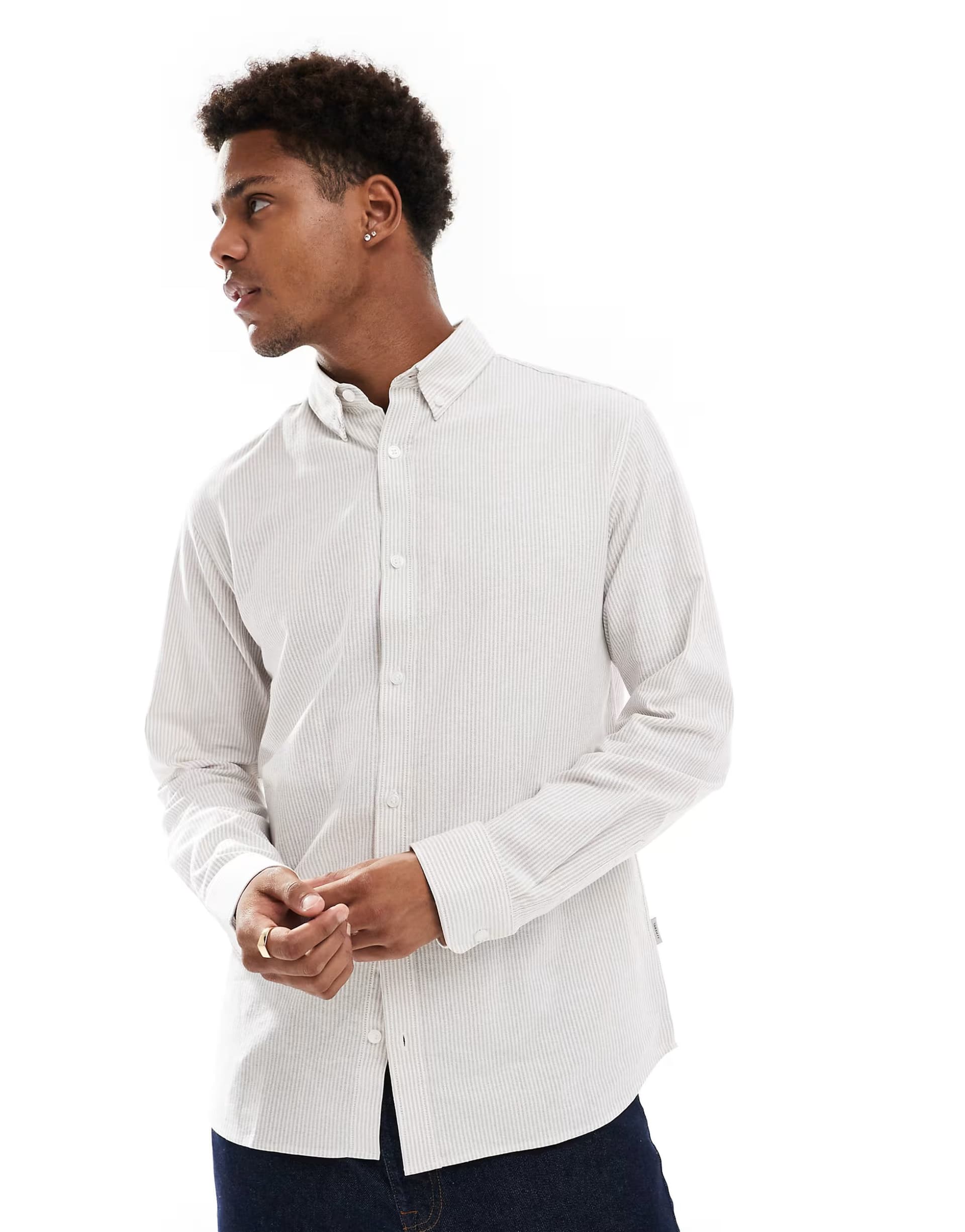 ASOS JJ Rebel oxford shirt in beige stripe