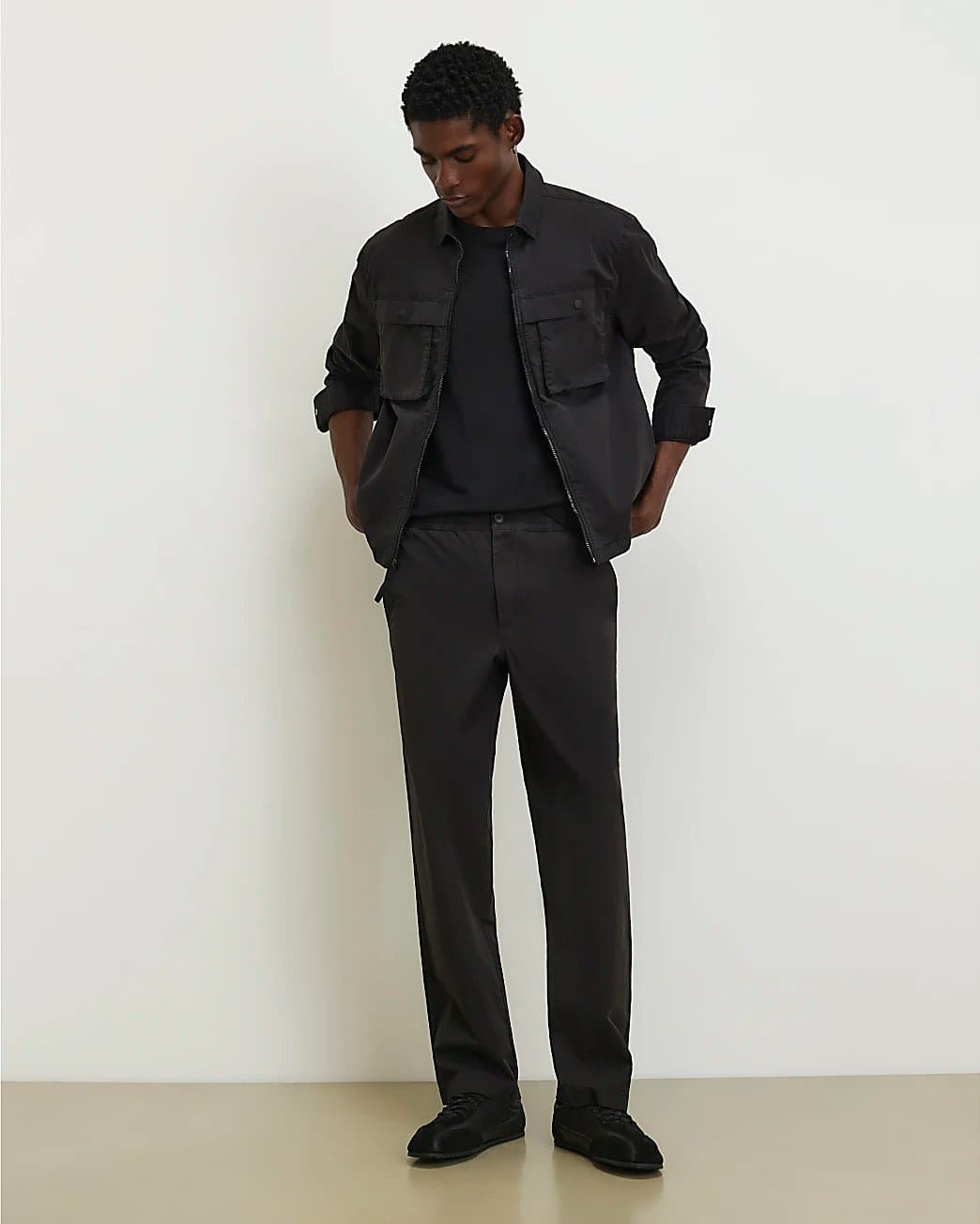 River Island Mens River Island Black Loose Fit Trousers