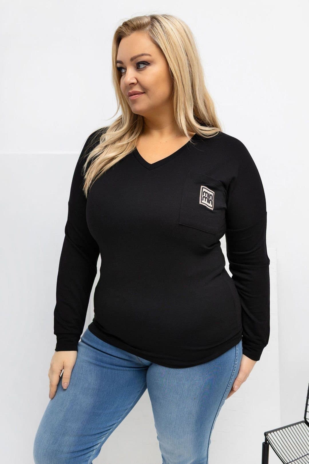Love Lace Love Lace Women's Plus Size Micro Modal V Neck Blouse with Pocket Style 223935 in Black