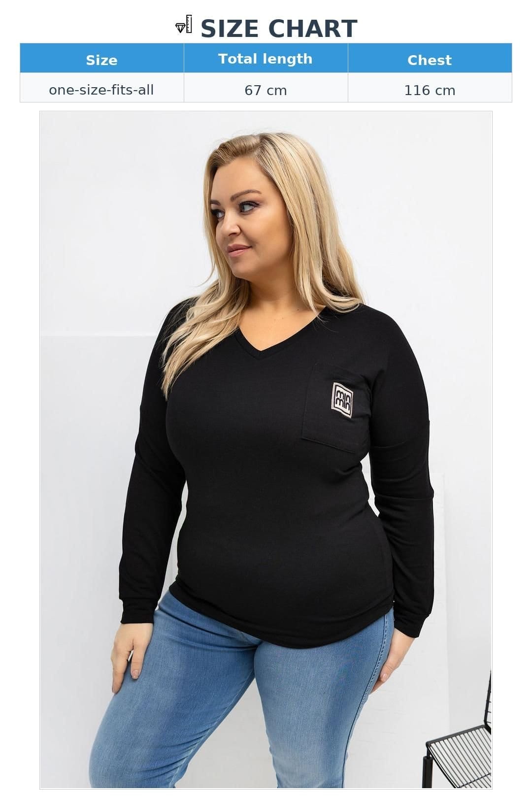 Love Lace Love Lace Women's Plus Size Micro Modal V Neck Blouse with Pocket Style 223935 in Black - 4