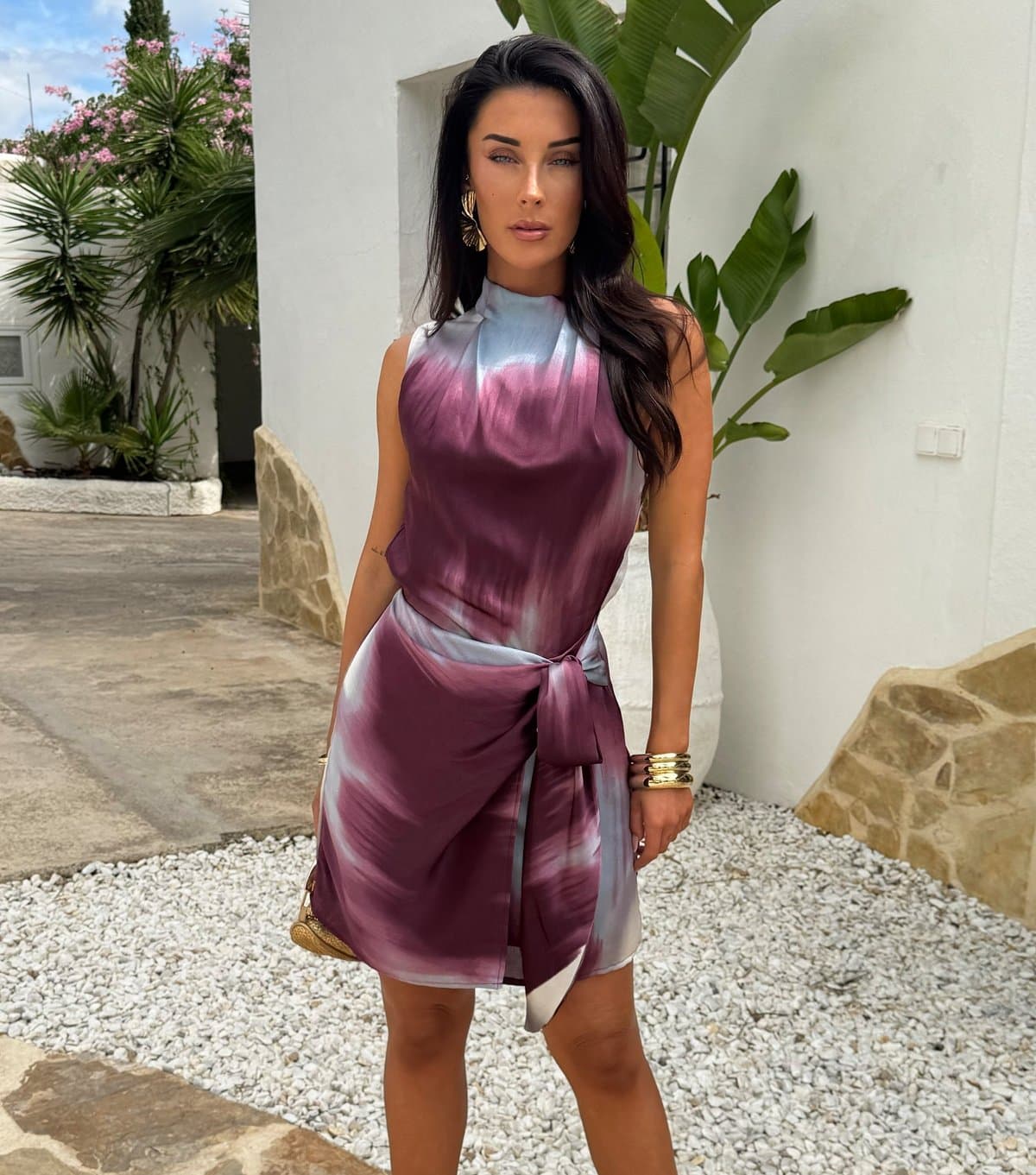 AX Paris Women's Purple Smudge Print Tie Waist Mini Dress AX Paris New Look