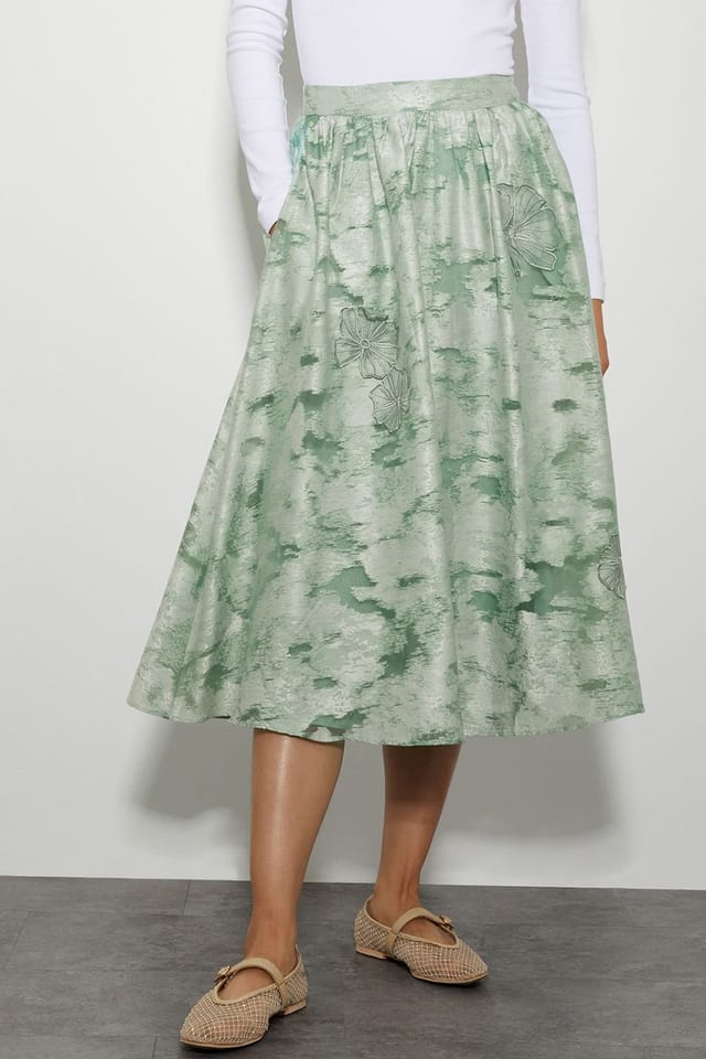 Monsoon Monsoon Women's Josie Floral Jacquard Midi Skirt Green - 2