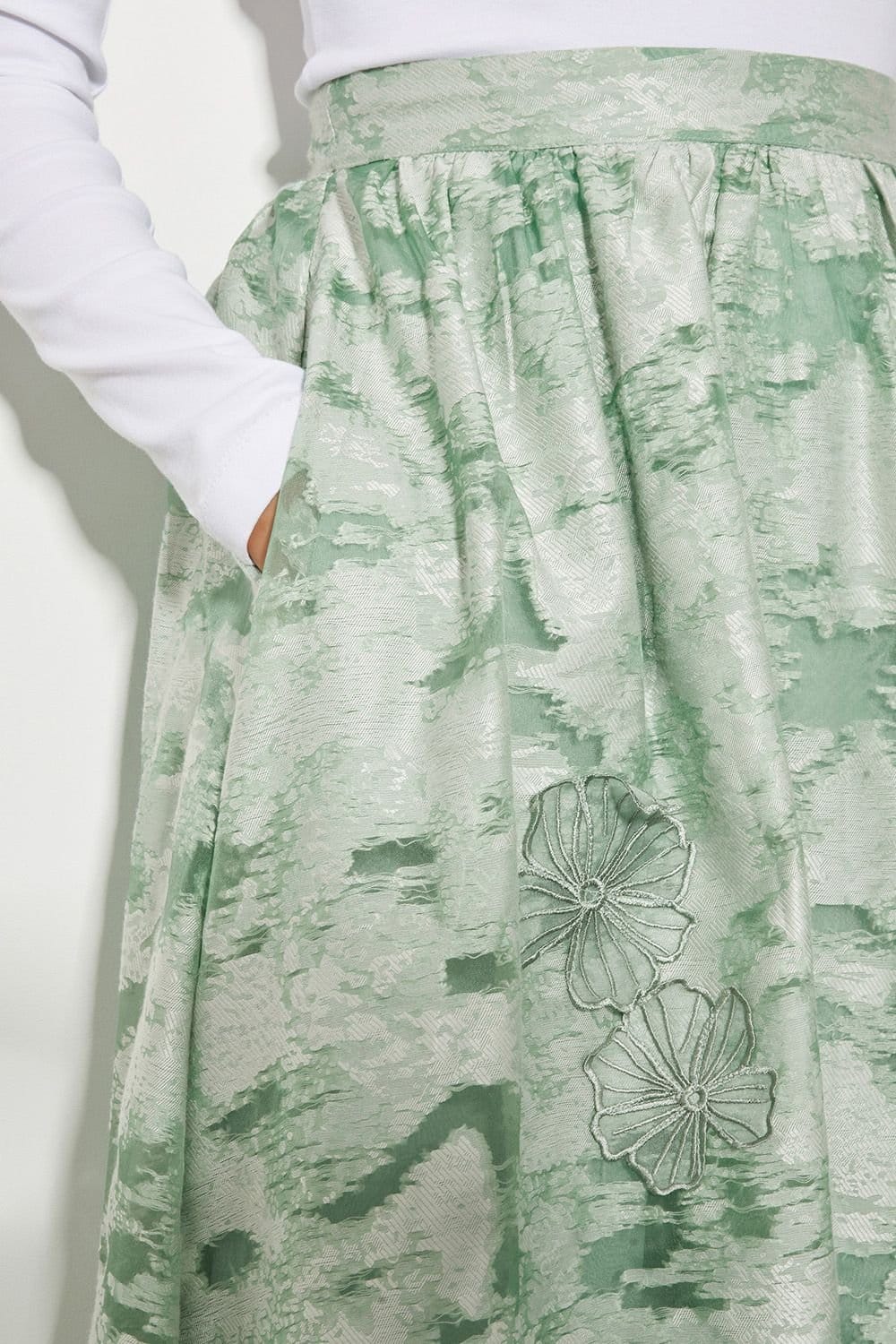 Monsoon Monsoon Women's Josie Floral Jacquard Midi Skirt Green - 4