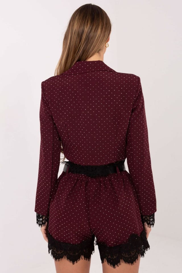 Love Lace Love Lace Women's Elegant High Waist Shorts with Lace Trim Style 222167 in Burgundy - 3