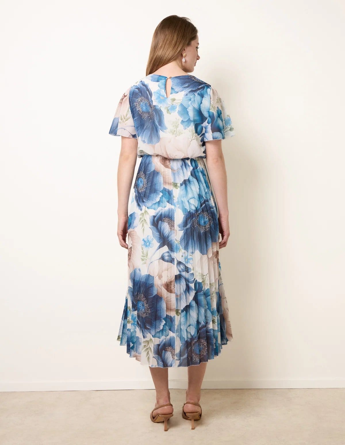 Blue Vanilla Pleated Scoop Neck Short Sleeve Floral Dress - 4