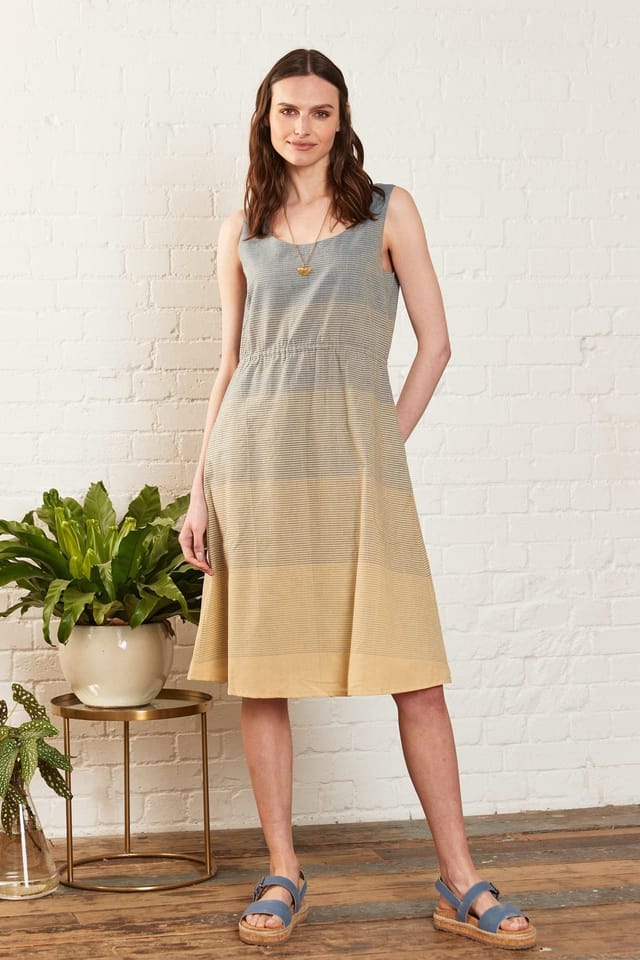 Nomads Clothing Nomads Clothing Women's Striped Cotton Handloom Dress in Beige - 2