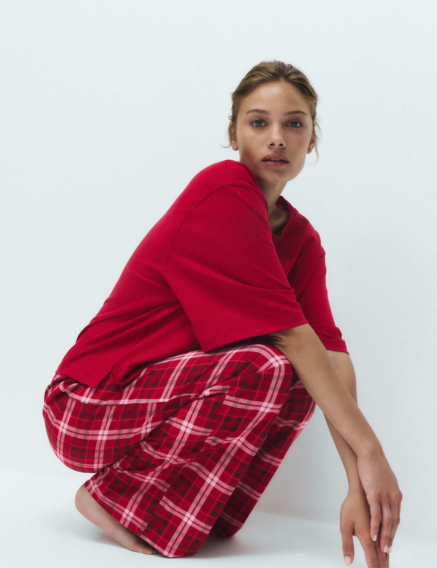 Marks & Spencer M&S Pure Cotton Printed Drop Shoulder Pyjama Set Red Mix