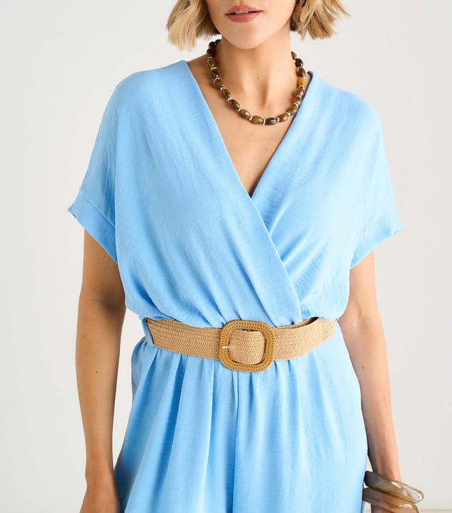 Gini London Women's Light Blue Belted Short Sleeve Jumpsuit Gini London New Look - 2