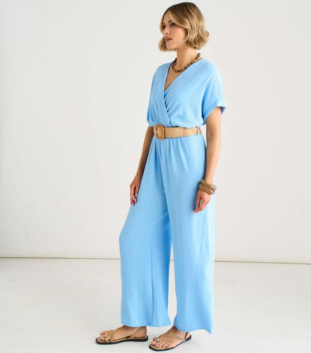 Gini London Women's Light Blue Belted Short Sleeve Jumpsuit Gini London New Look - 3