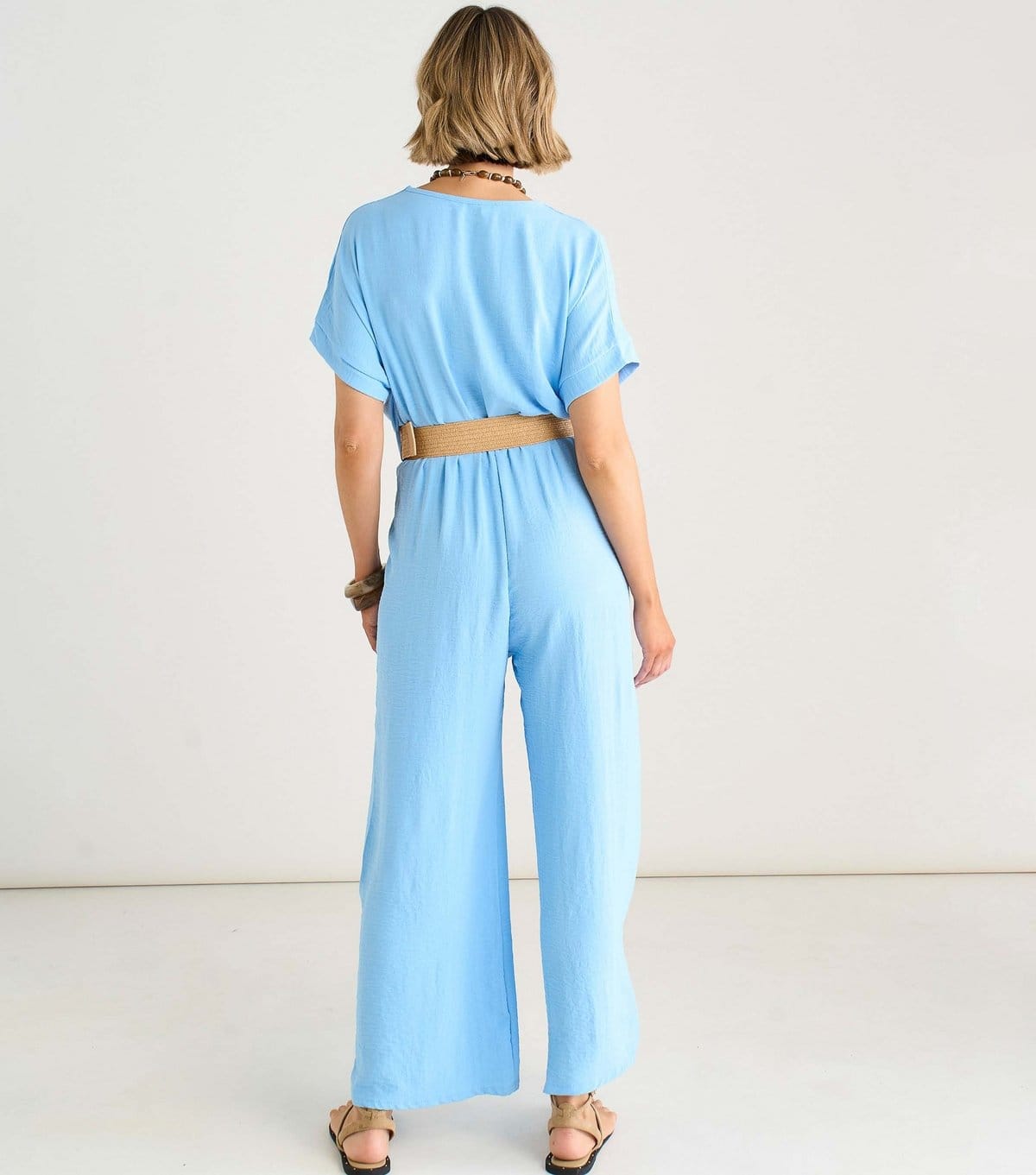 Gini London Women's Light Blue Belted Short Sleeve Jumpsuit Gini London New Look - 4