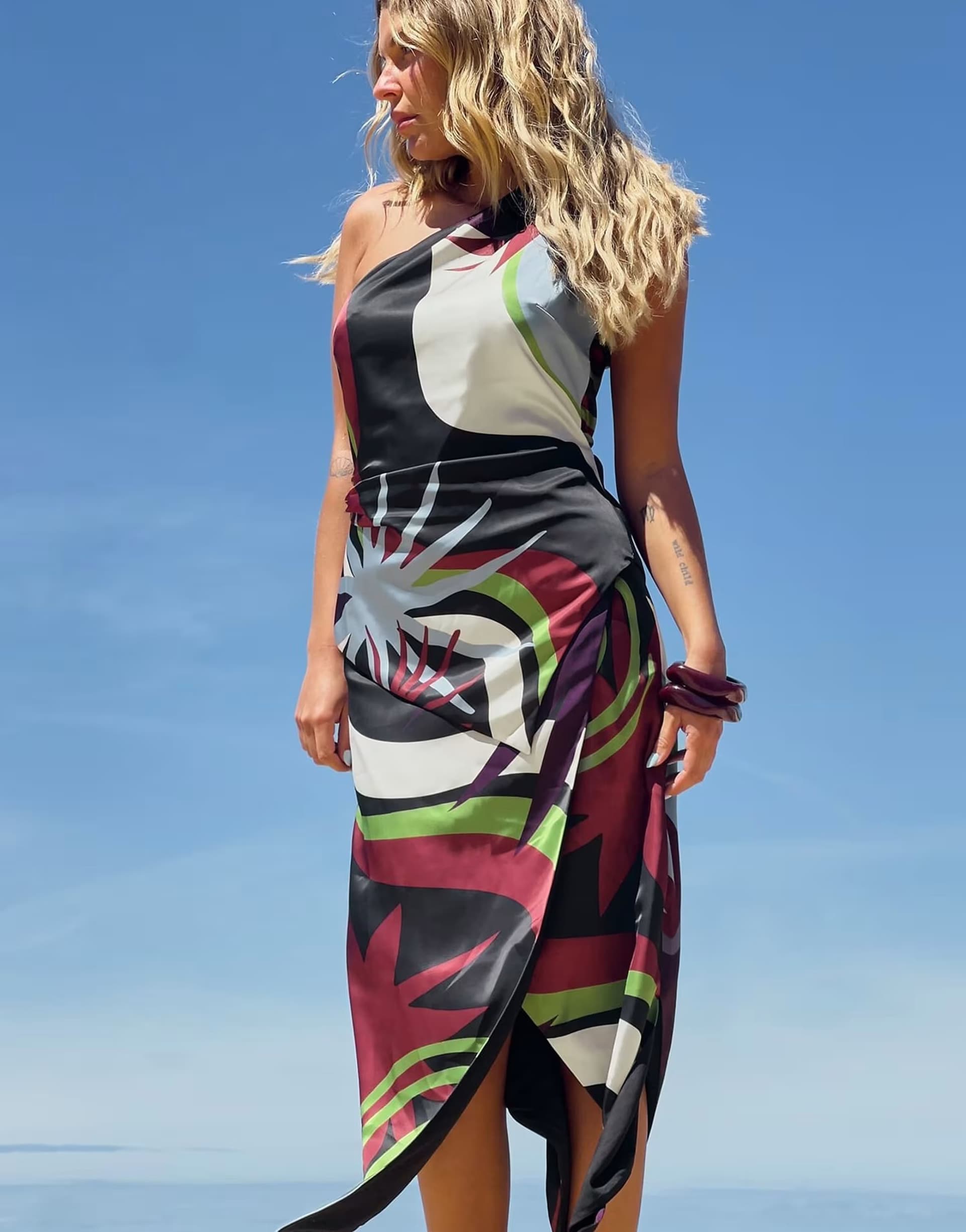 ASOS NA-KD x Audrey Afonso Printed mid waist midi skirt in abstract print