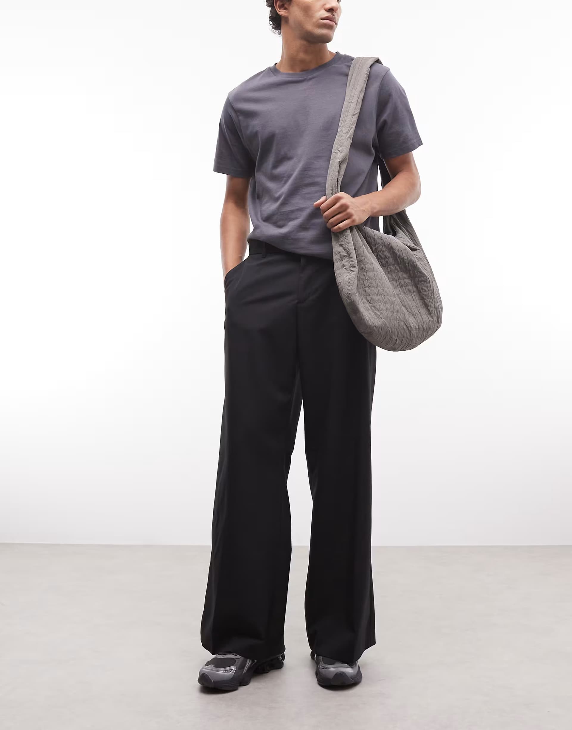ASOS Weekday low waisted baggy suiting trousers in black