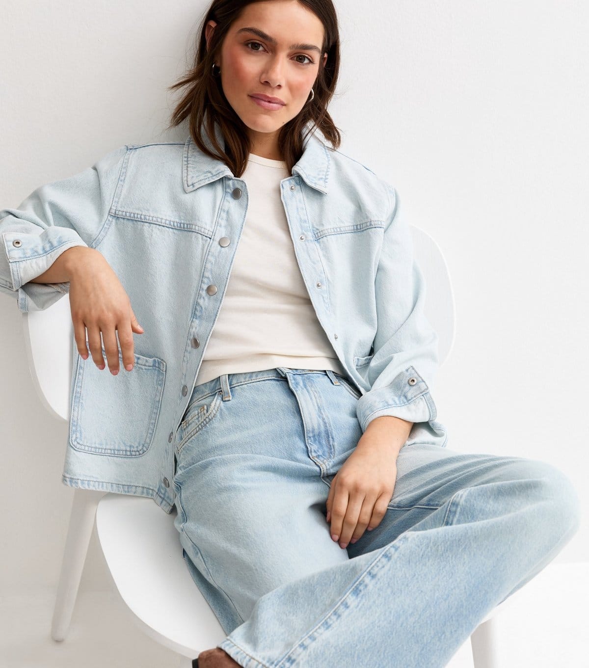 New Look Light Blue Wash Denim Shacket