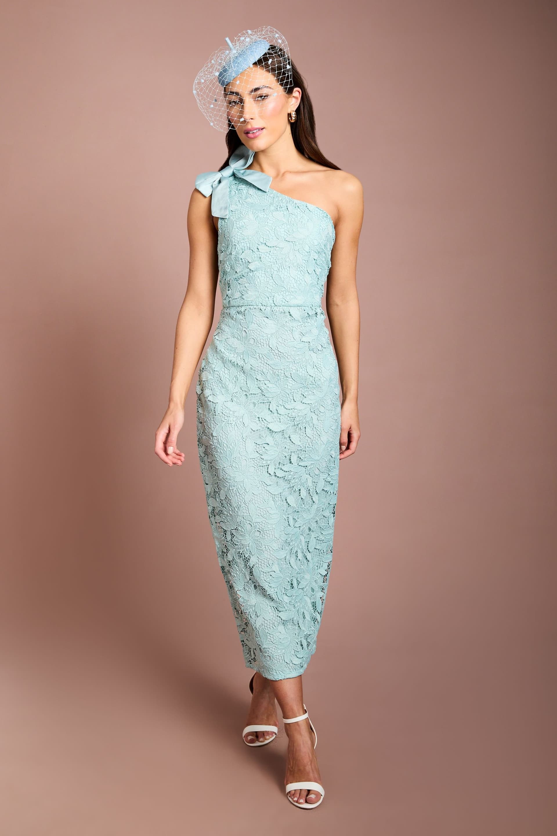 Coast Coast Women's Lisa Tan One Shoulder Bow Detail Midi Dress in Pale Blue
