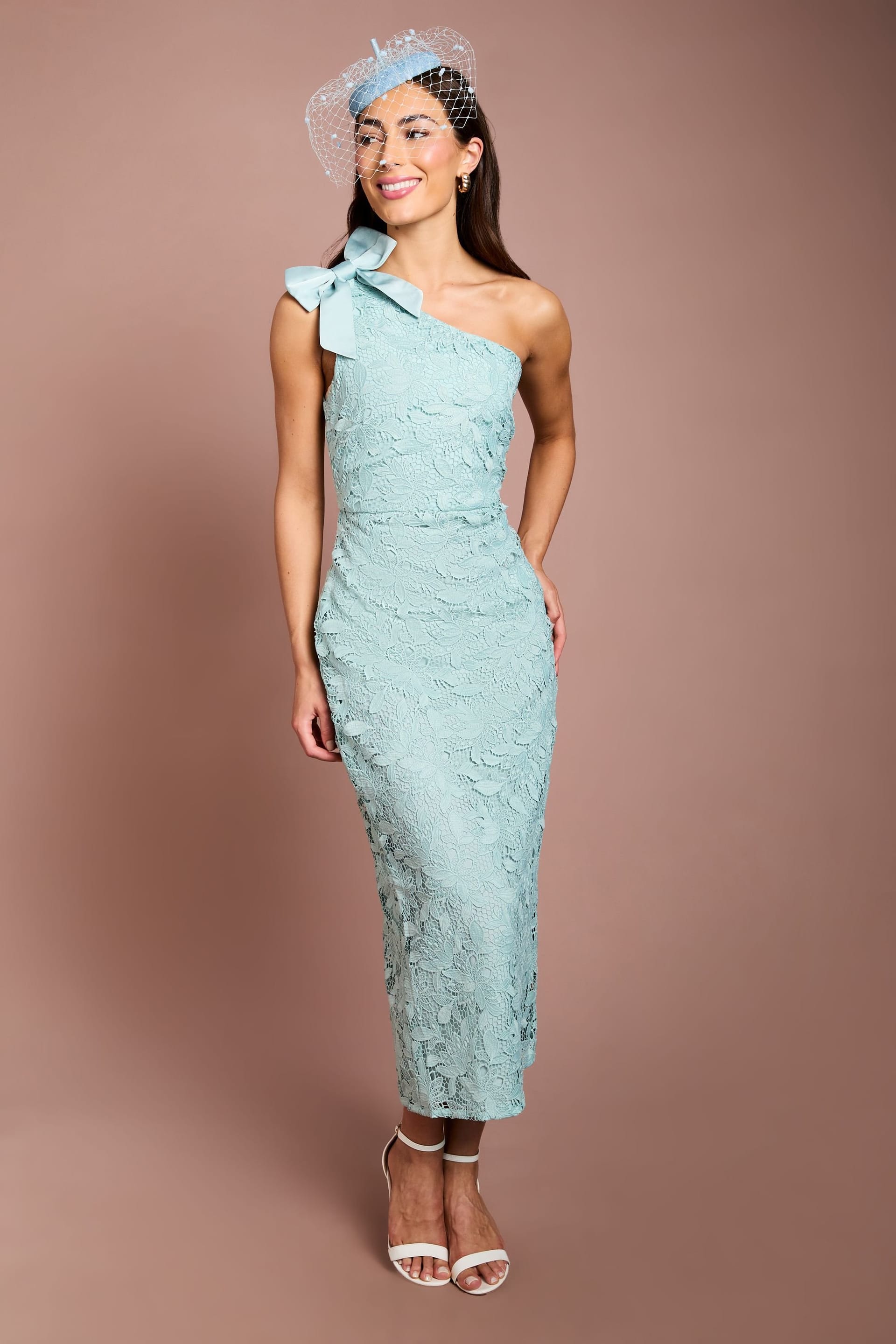 Coast Coast Women's Lisa Tan One Shoulder Bow Detail Midi Dress in Pale Blue - 4