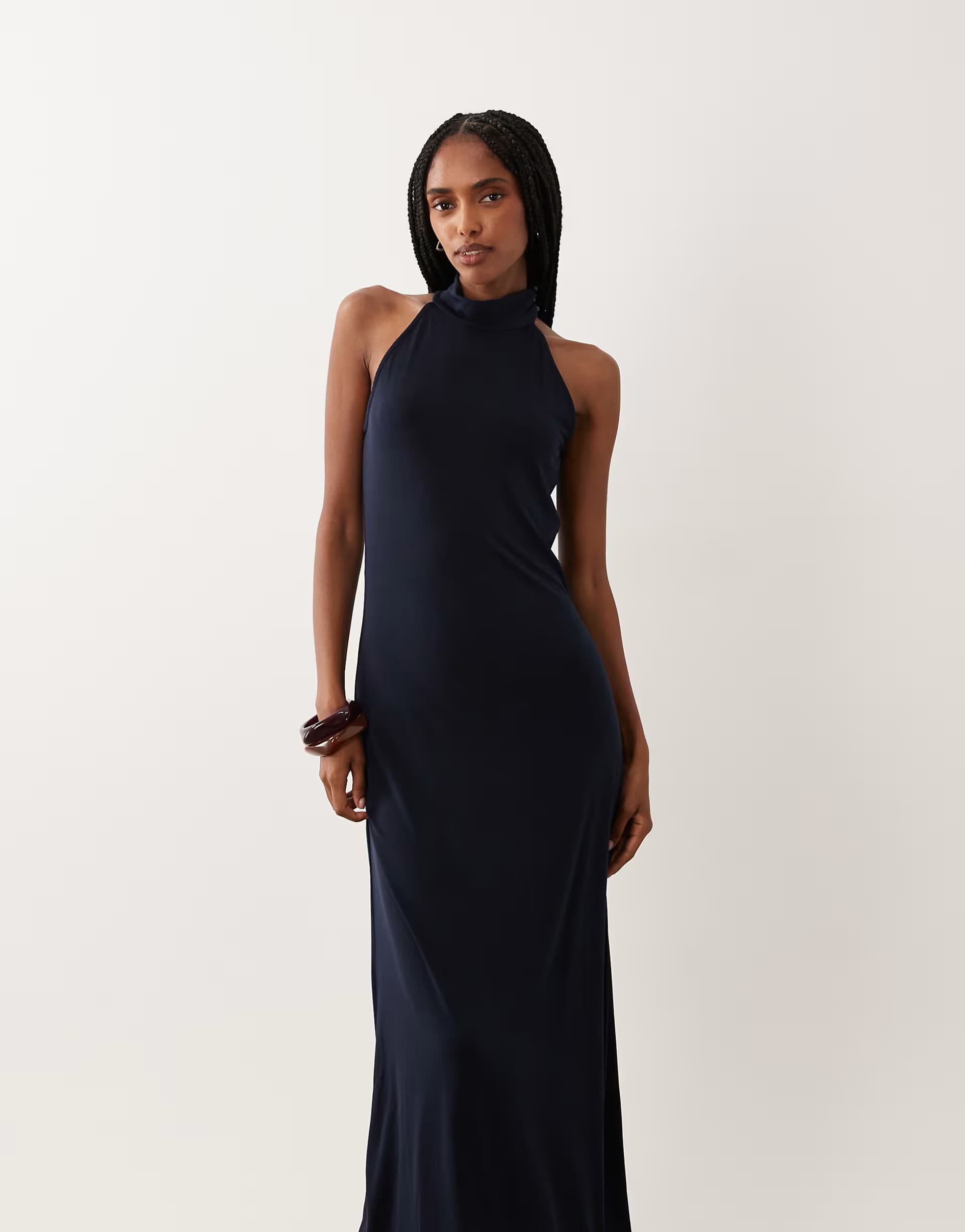 ASOS AWARE halterneck jersey maxi dress in navy
