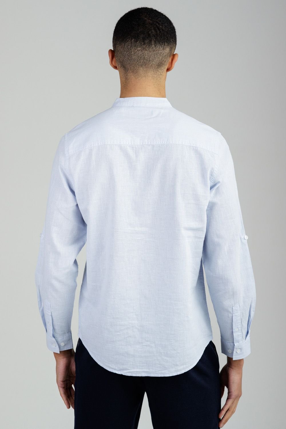 Tokyo Laundry Tokyo Laundry Men's Linen Blend Long Sleeve Button-Up Shirt with Grandad Collar in Light Blue - 2