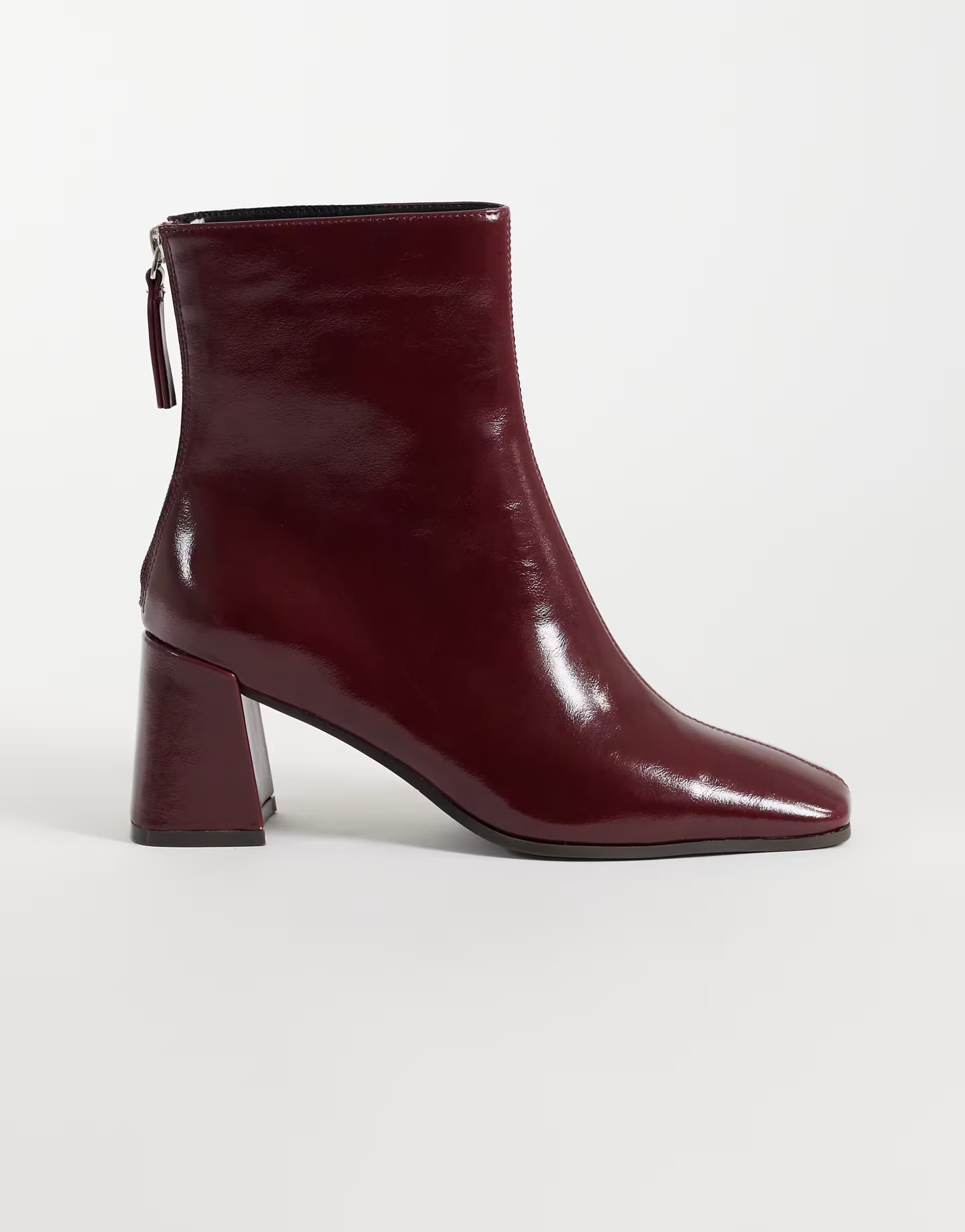 ASOS ASOS DESIGN Rafe Burgundy Patent Leather Block Heel Ankle Boots