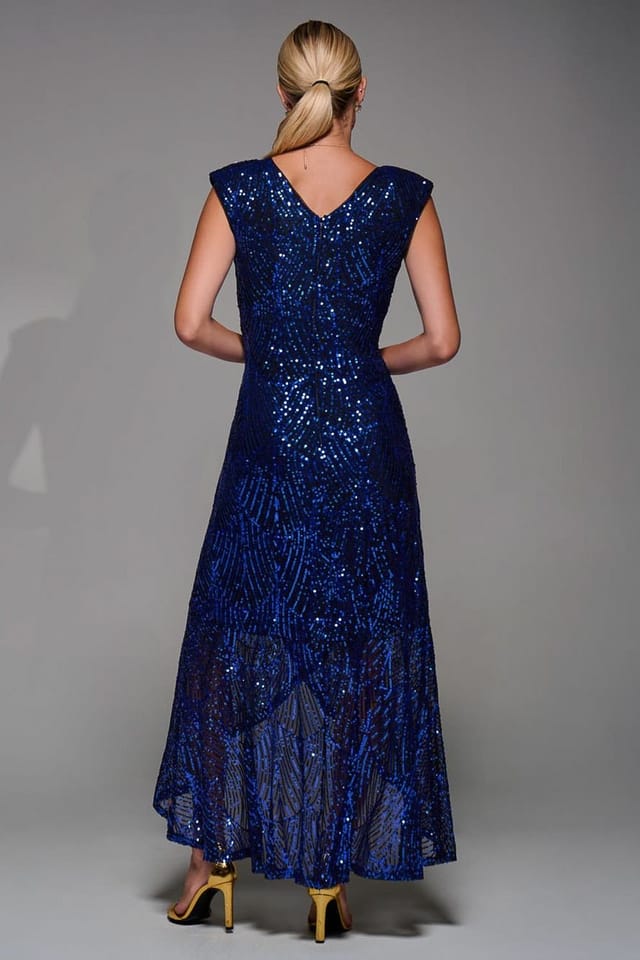 Jolie Moi Jolie Moi Women's Sequin Asymmetric Ruffle Hem Maxi Dress in Blue - 2